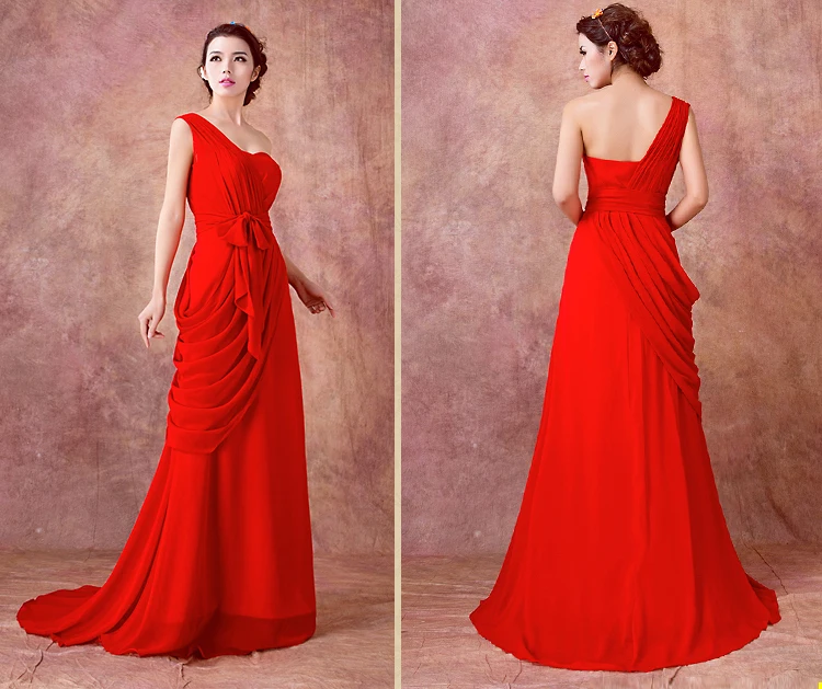 Chiffon One Shoulder Beading Red Graceful Prom Dress Wholesale FY20148062 | Свадьбы и торжества