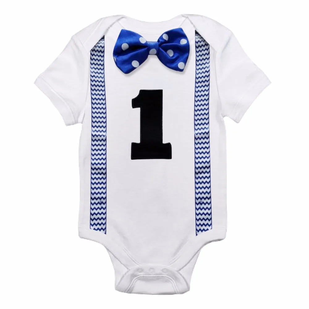 

One Year Baby Boy Rompers Infant Playsuit Clothes Bowknot Jumpsuit Boys Summer Clothes Newborn Romper For First Birthday Costume