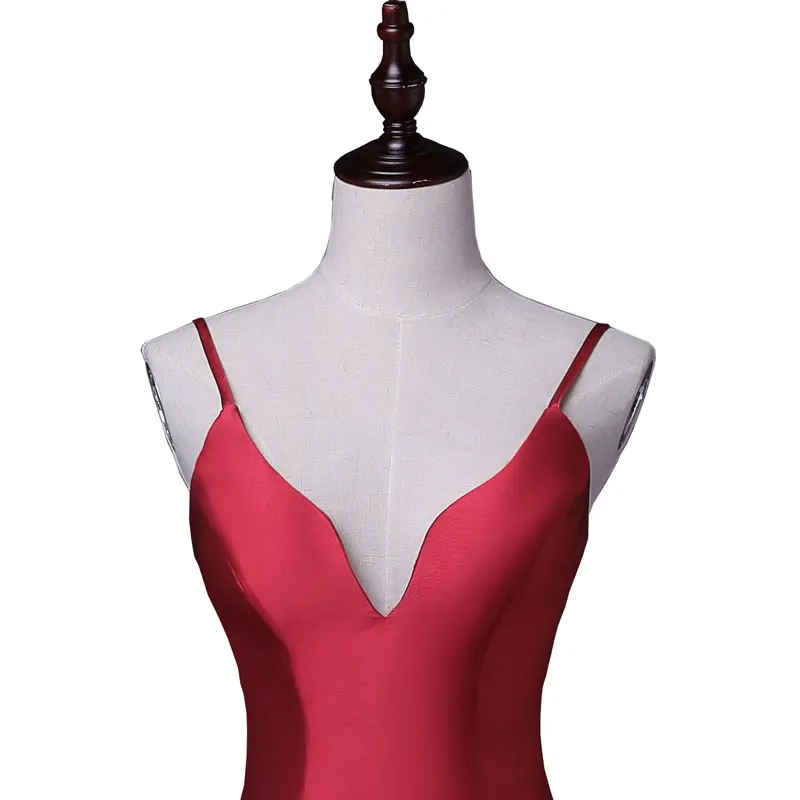 Женское атласное вечернее платье длинное Привлекательное со шлейфом и V образным