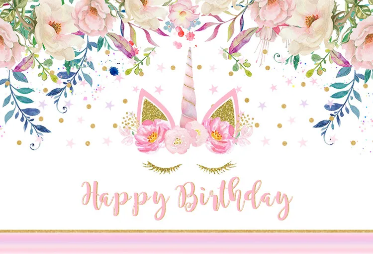 

unicorn party flowers happy birthday photo background photography backdrops quality vinyl