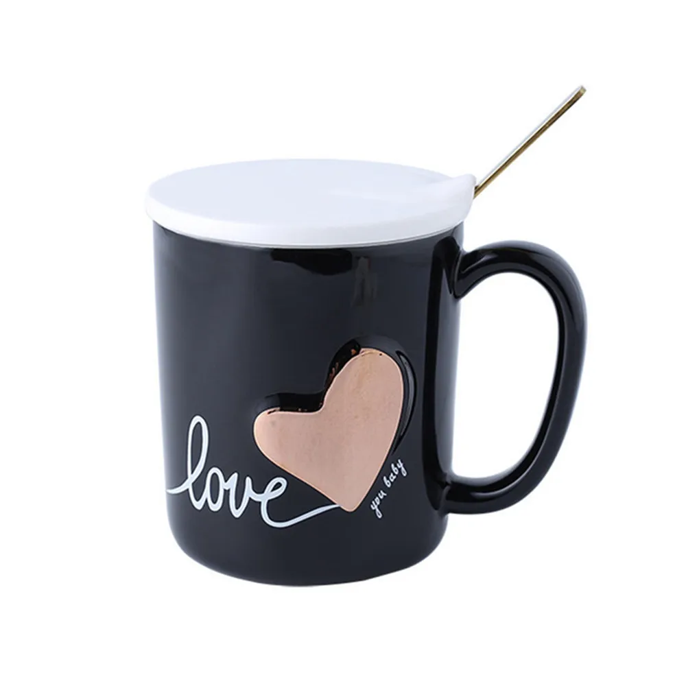 Романтическая пара Ceamic кофейная кружка с крышкой ложка сердечком узор для