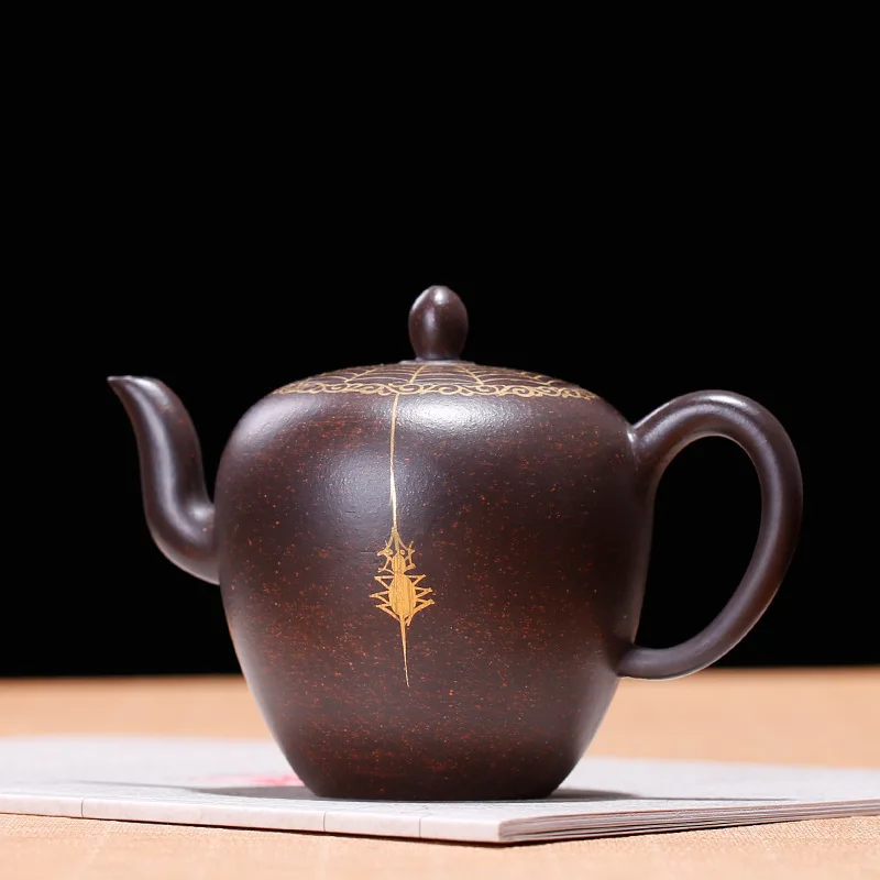 Yixing Purple Sand Teaware Raw Mine Black Zhuni Beauty Shoulder Hand-made Teapot Genuine Gold Drawing Spider | Дом и сад