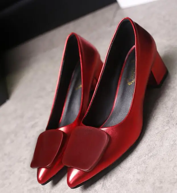 2019 г. Новые женские тонкие туфли лодочки на толстом каблуке с острым носком