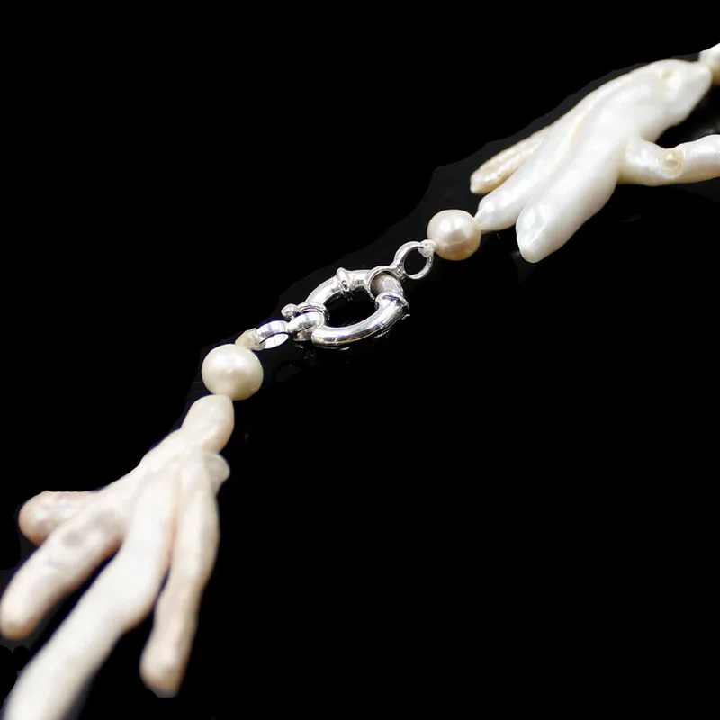 Free Shipping 50% OFF White Pearl Necklace Hand Shape Cultured Knot Silver 925 Clasp Jewelry 19&quot | Украшения и аксессуары