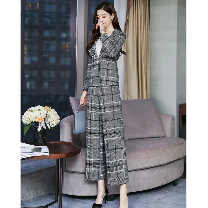 Женский костюм весна и осень Новый женский клетчатый повседневный из двух