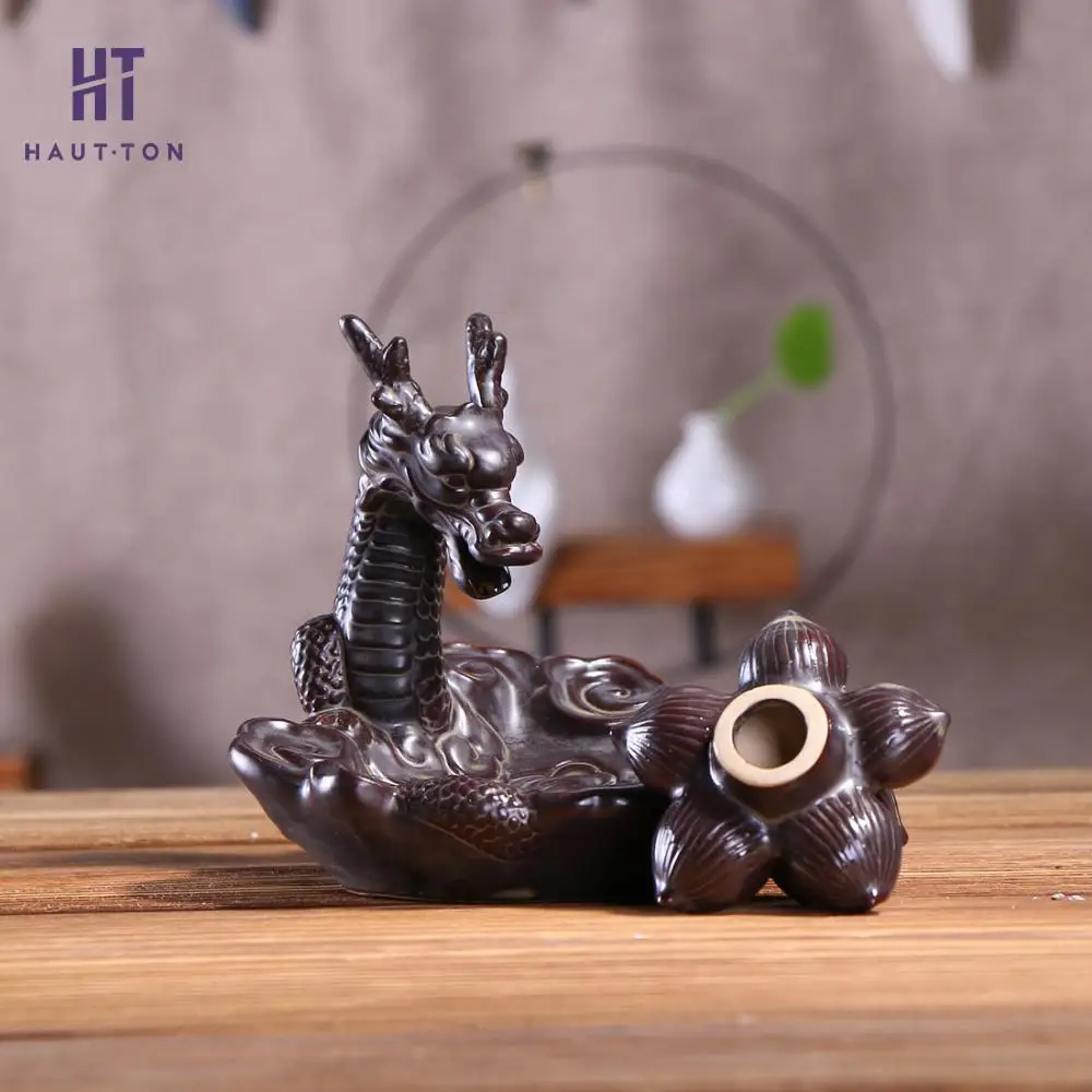 

New Lotus Backlfow Dragon Design Incense Burners Tower Holder Aromatherapy Furnace Home Decor with 10 Cones Incense Gift