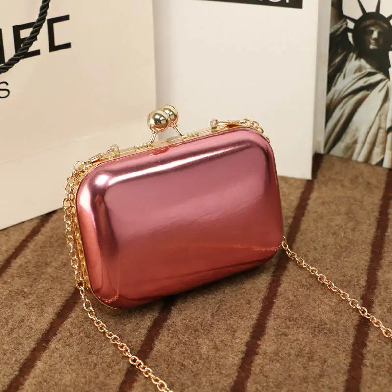 pink Новинка, золотой вечерний клатч, женские сумки для свадьбы, Вечерние Сумки из искусственной кожи, свадебные клатчи с металлической цепочкой, маленькие сумочки MN1398 - Цвет: pink