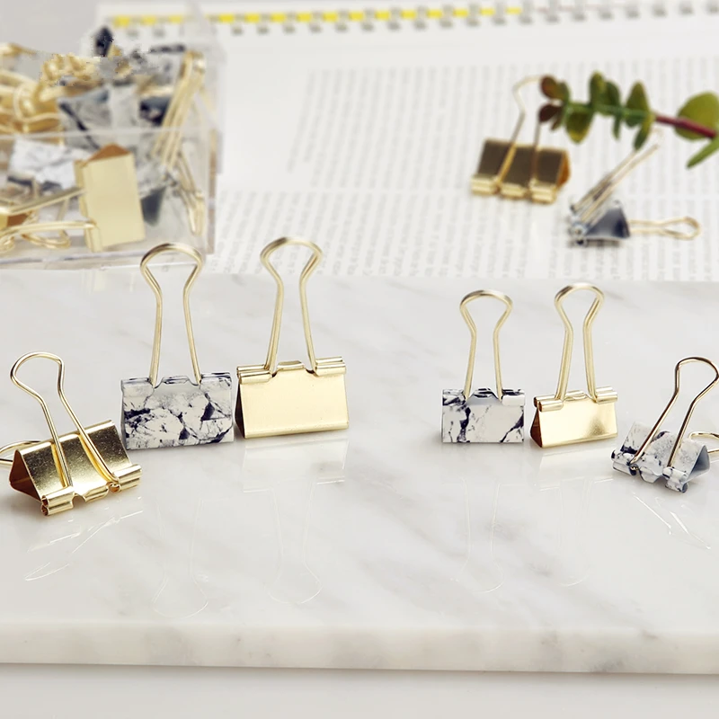 2020 Marble Gold Metal Binder Clips Document Paper Long Tail with Clip Holder New Office Accessories School Supplies |