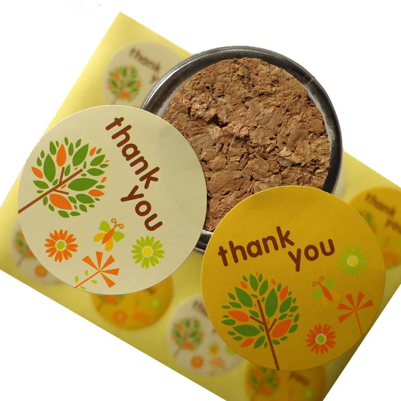 

120Pcs New Arrival Thank You Tree Circle Handmade Cake Sealing Label Kraft Sticker Self-adhesive Baking DIY Gift Round Stickers