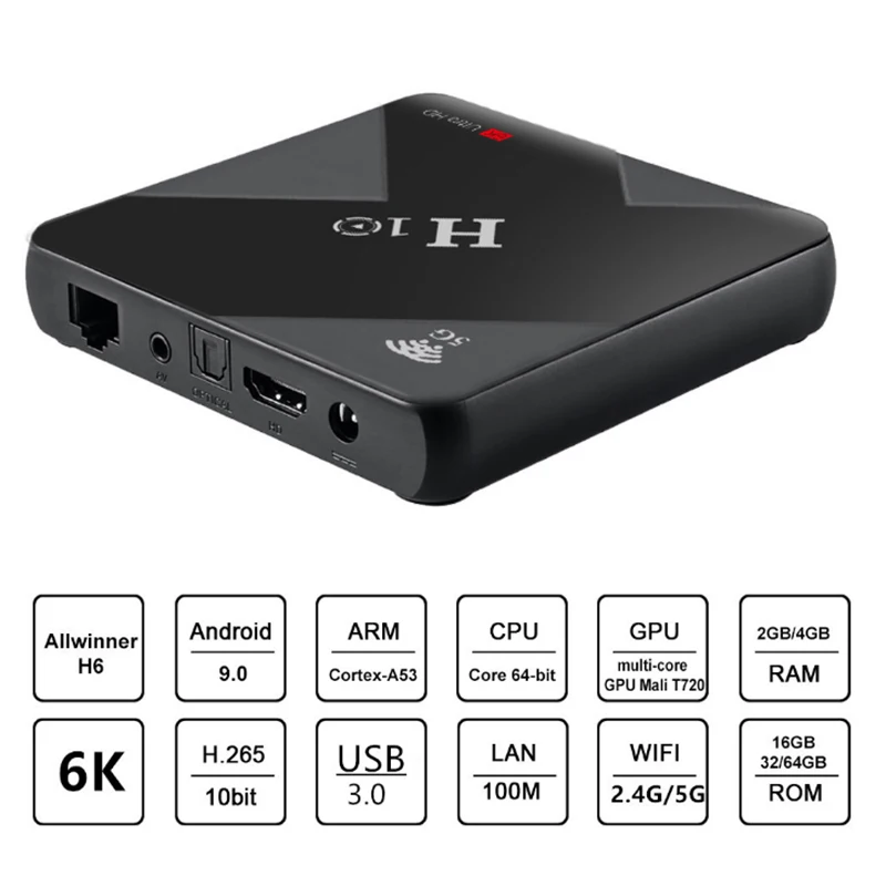Приставка Смарт-ТВ H10 Allwinner H6 Android 9 0 4K 4 + 32/64 ГБ | Электроника