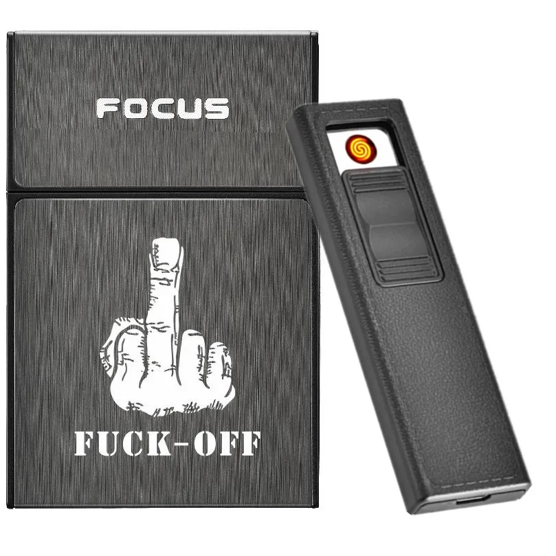 Fk Off Black Чехол для прикуривателя FOCUS с Беспламенной съемной электронной зажигалкой ветрозащитный фонарь Зажигалка 20 шт. чехол для прикуривателя - Цвет: Fk Off Black