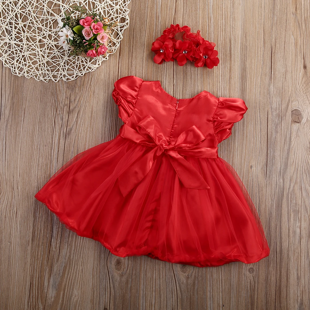 Emmababy Vintage Baby Girl Dress Formal Pageant RED Tulle Tutu Girls Dresses Little Princess Birthday Kids Clothing 0-3Y | Детская