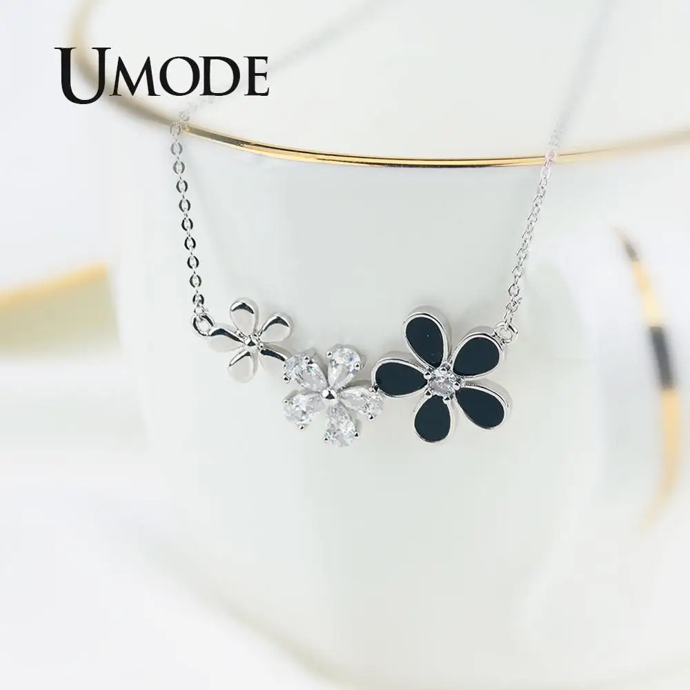 UMODE, трендовые черные ожерелья в виде цветка, корейские ожерелья-цепочки, для женщин, девочек, подарок, колье, маленький кубический цирконий, модное ювелирное изделие, UN0337