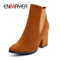 enmayer woman boots pointed toe flock boots for women fashion slip on ankle boots autumn winter punk boots shoeszyl095