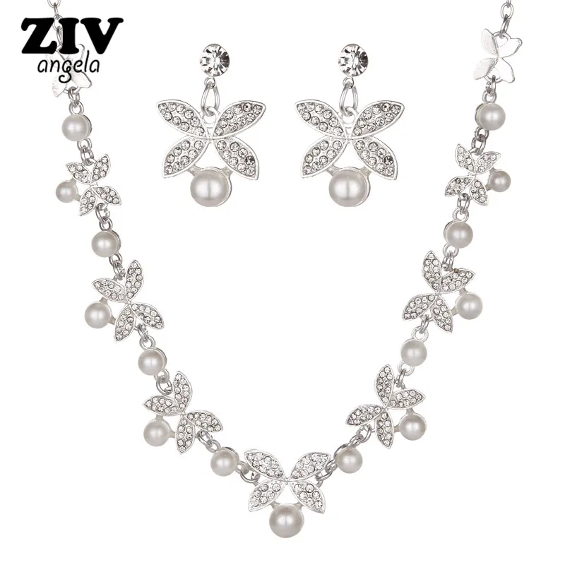 Комплект из колье и серёг серебристого цвета с искусственным жемчугом|bridal wedding