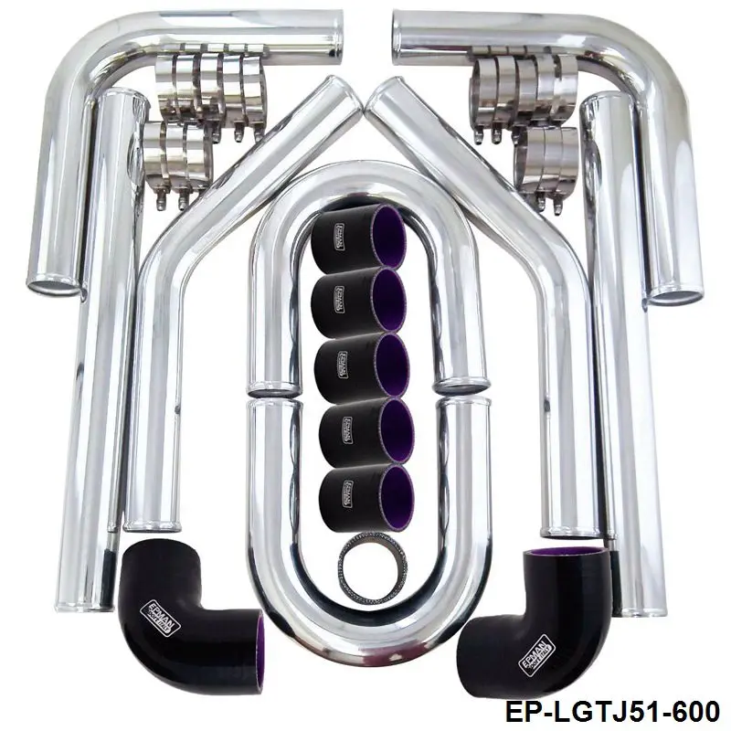 Universal Black 2" 51mm Polished Aluminum FMIC IntercoolerPiping Kit DIY Pipe Length:600mm For Jeep Wrangler 97-01 EP-LGTJ51-600 |