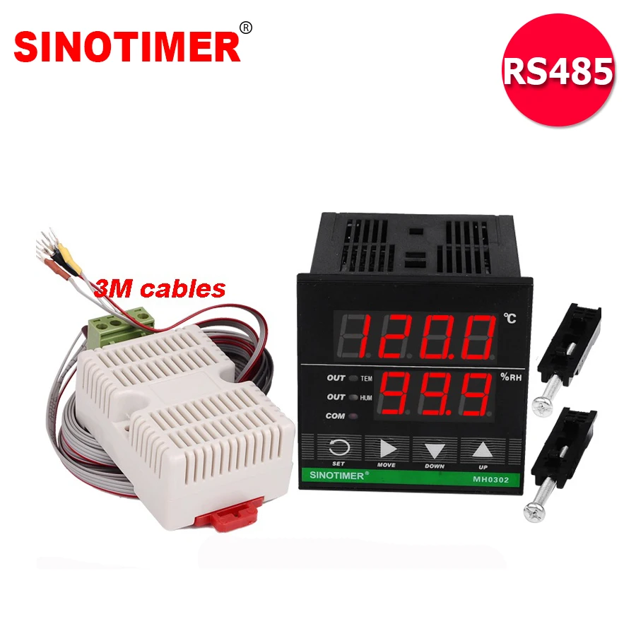 

85~265Vac RS485 Communication Intelligent Digital Temperature and Humidity Controller Thermostat with Combined Sensor and Cables