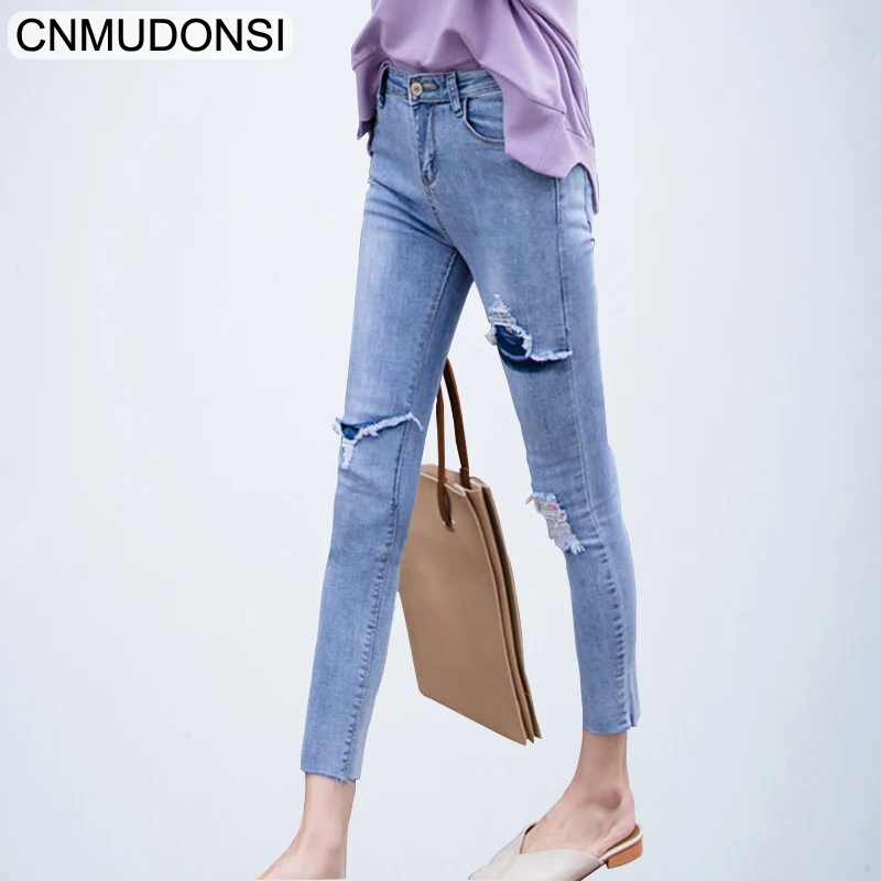 Женские джинсы с высокой талией befree рваные эффектом пуш-ап в Корейском стиле 2019 |