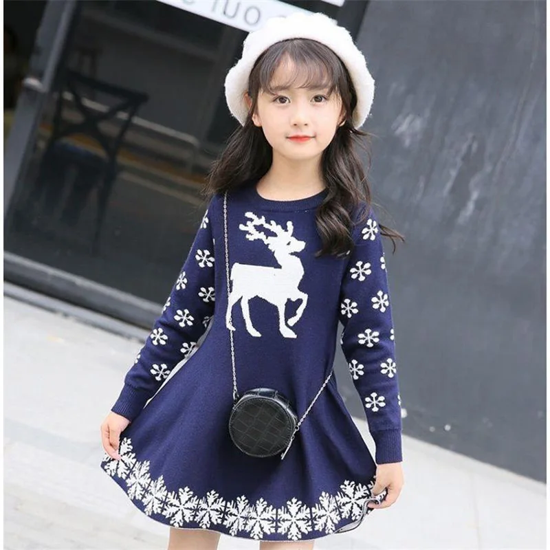 Kids Dresses For Girls Long Sleeve Cartoon Snowflake Print Dress New Year Costume Princess Christmas Clothes vestidos | Детская одежда