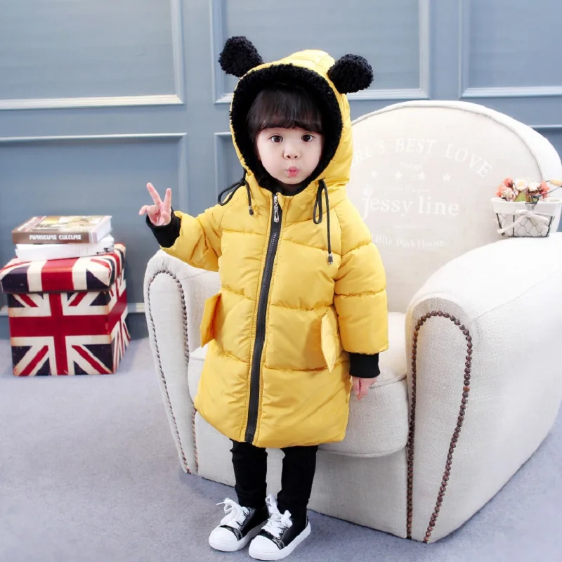 

Baby Girls Boys Winter Down Jackets Cute Zipper Coat with Hoodie Kids Babe Kindergarten Baby Outwear Red Yellow Black 12M-4T