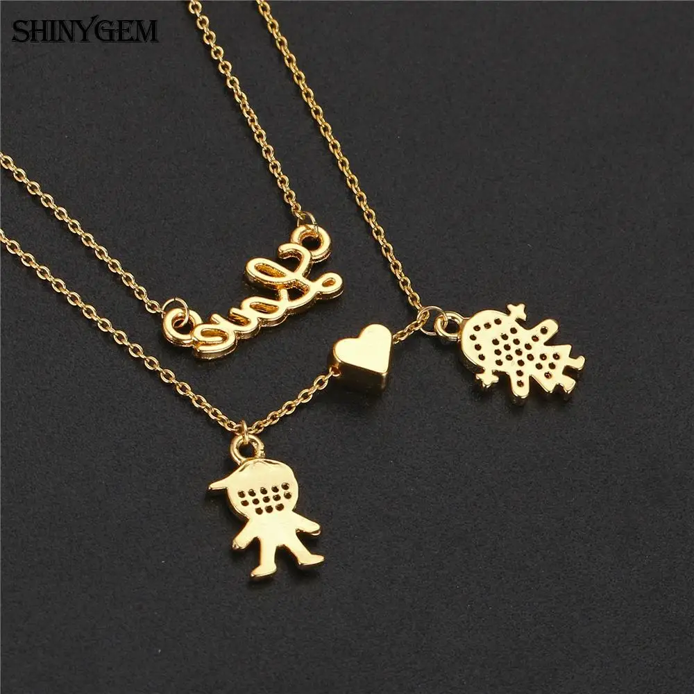Женское Двухслойное ожерелье ShinyGem золотое в форме сердца с сердечком и цирконием