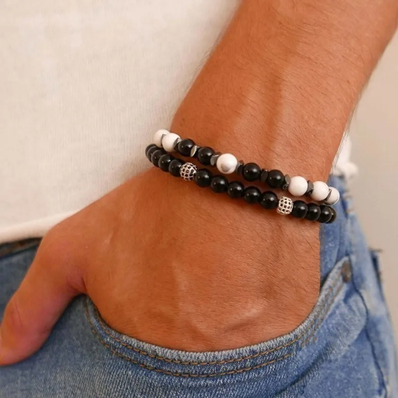 Fashion Multi-piece Set Mens Bracelets Temperament Geometric Beads Bracelet Men Pave Cubic Zirconia Bangle Set Jewelry Gift