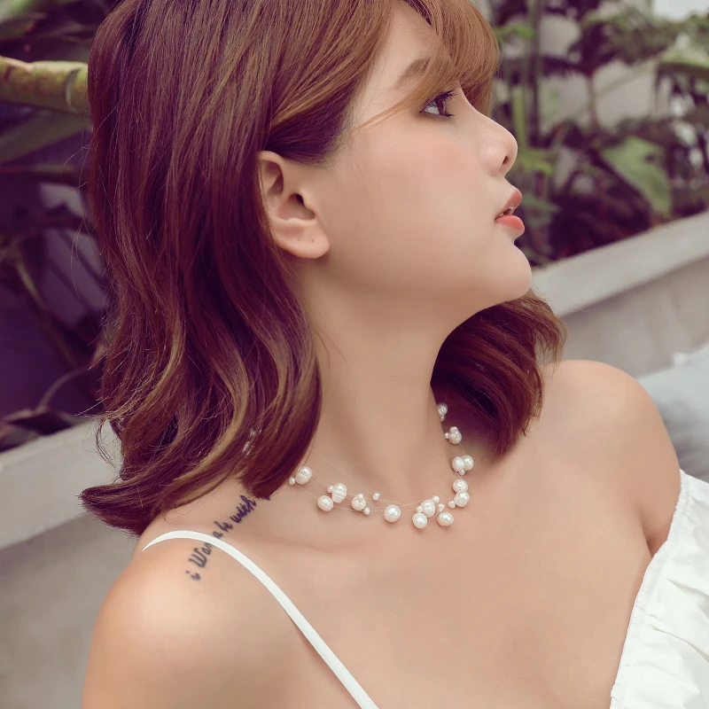 Женское жемчужное ожерелье с цепочкой для ключиц простой маленький