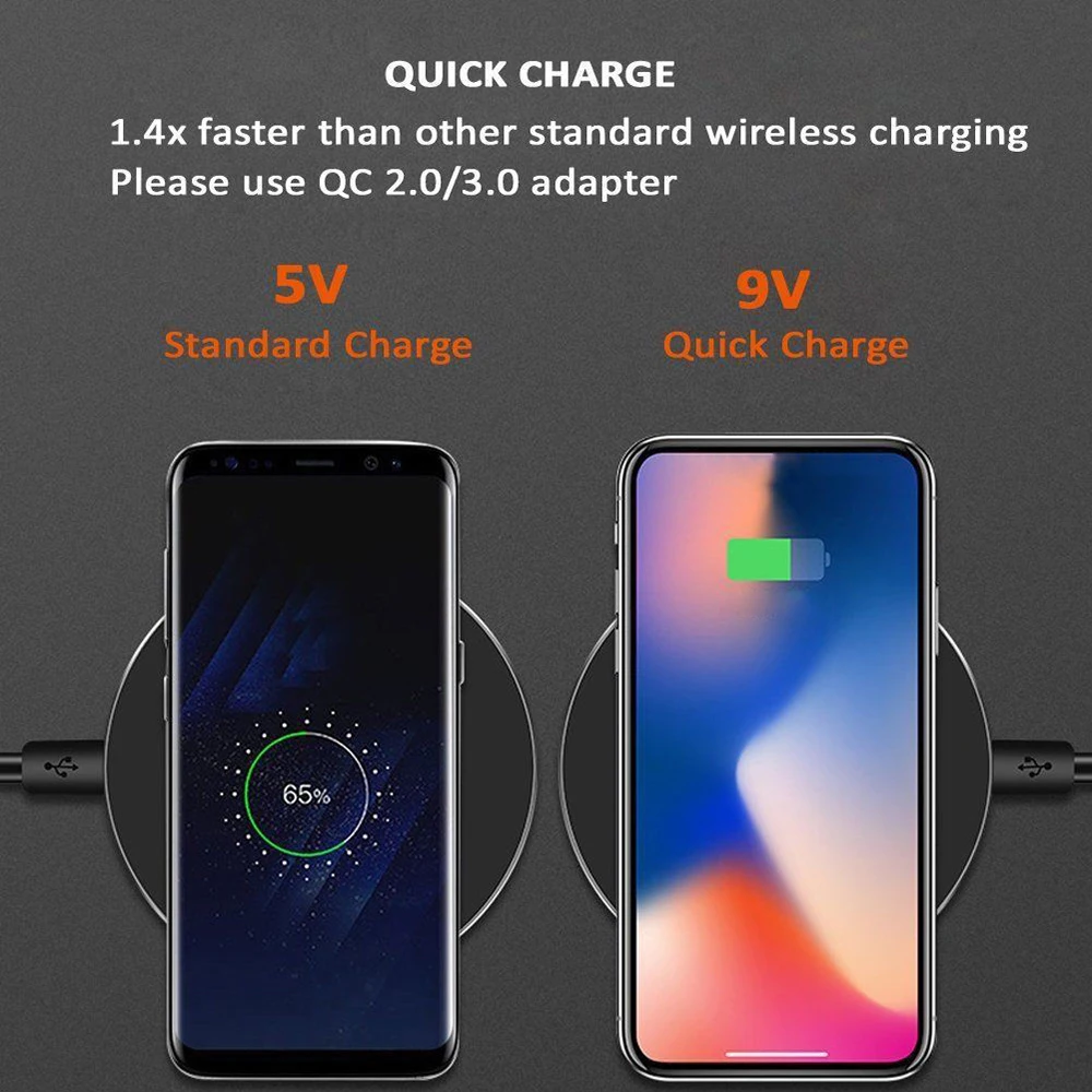 Новый Беспроводной Зарядное устройство для iPhone XS/XR/X samsung S9 S8 ультра тонкий Qi