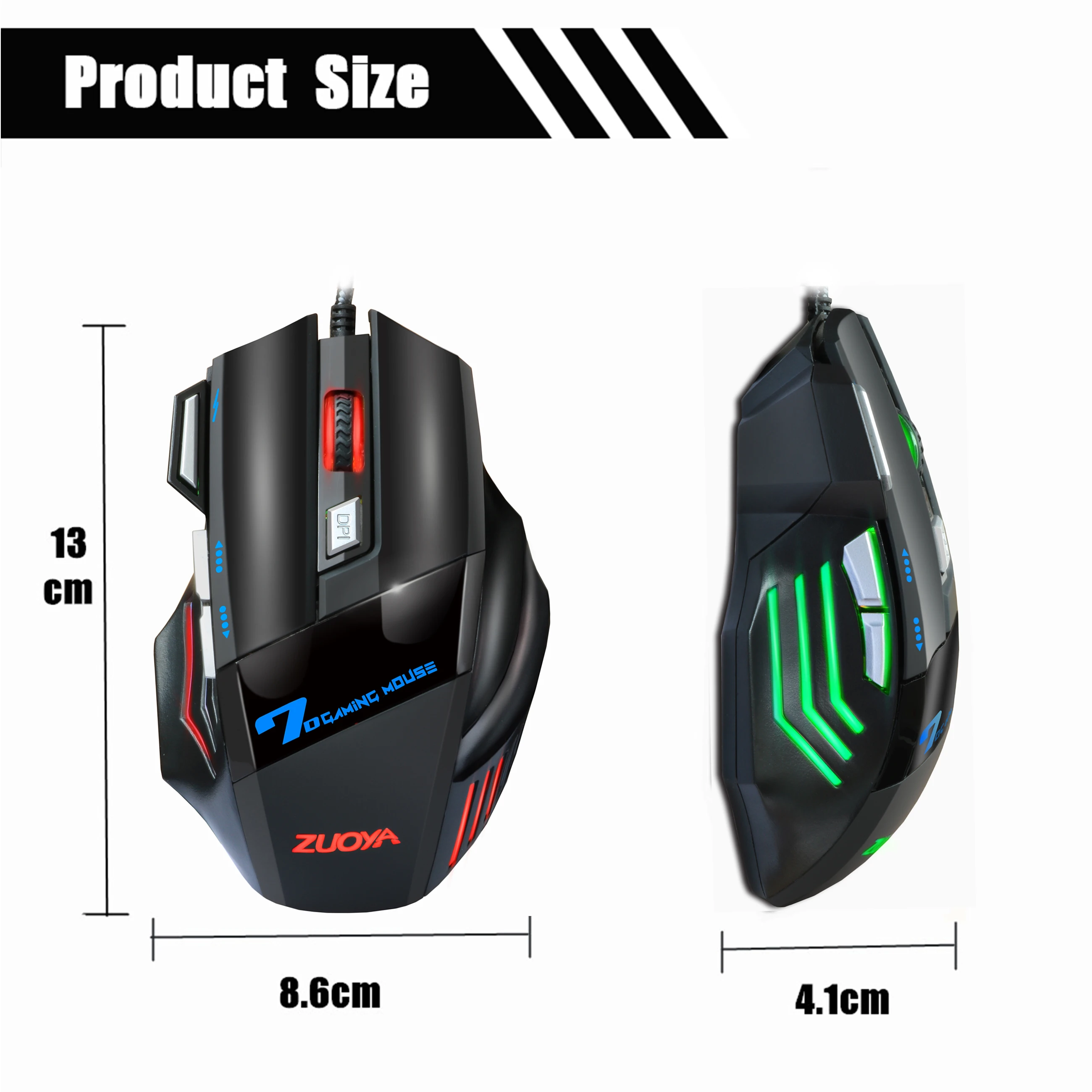 Проводная игровая мышь, 5500 dpi, регулируемый светодиодный, оптическая, USB, компьютерные мыши, бесшумная/звуковая, Профессиональная игра Mause для геймеров, ПК, ноутбуков