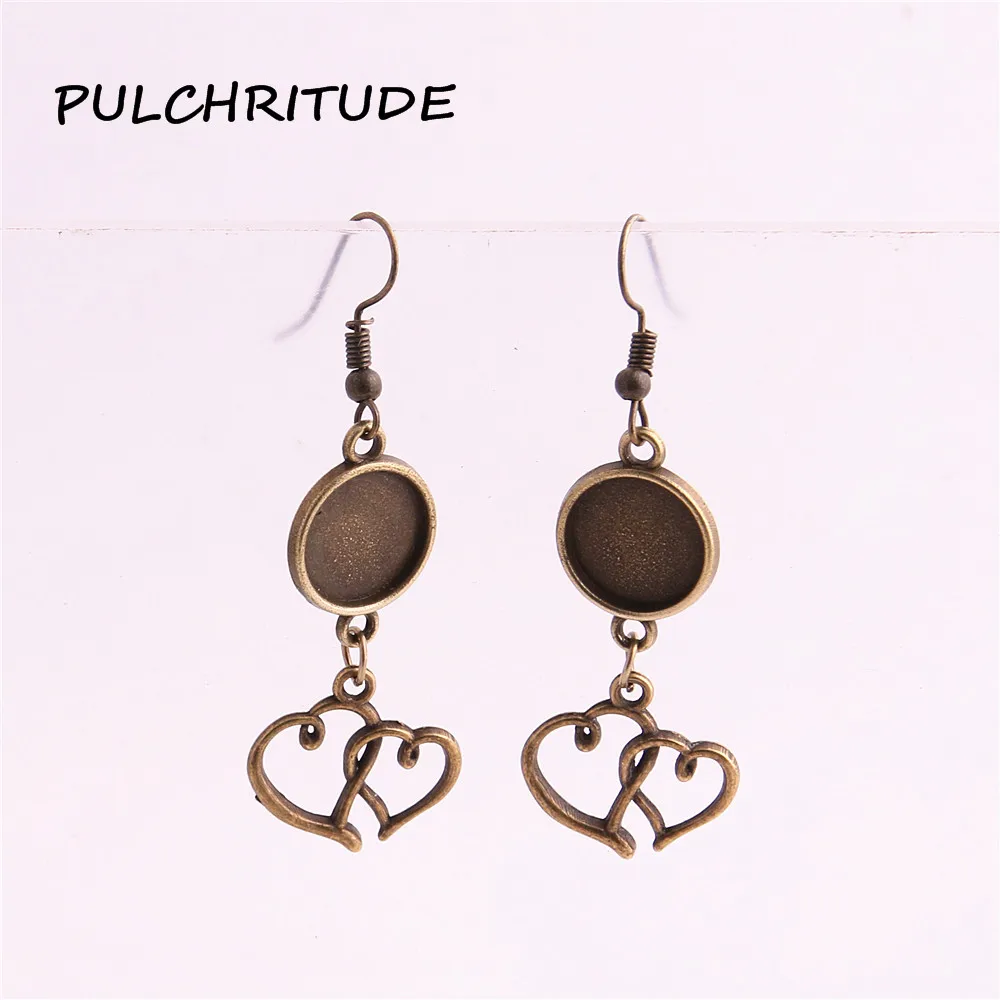 Pulchrode античные бронзовые серьги из металлического сплава, 10 пар(20 шт.), 12 мм, кабошон, сердце, очаровательные серьги, любовь, сделай сам, изготовление ювелирных изделий C1772 - Цвет: 6 as photo