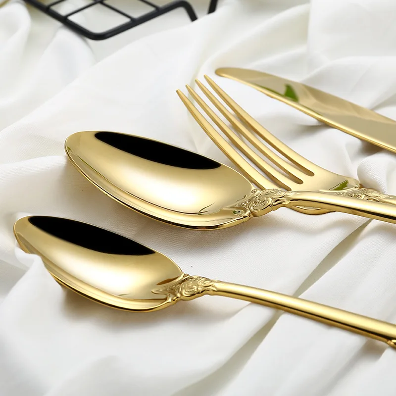 Luxury Gold Cutlery Set 304 Stainless Steel Dinnerware Western Flatware Silverware Tableware Sets Dinner Knife Fork Spoon | Дом и сад