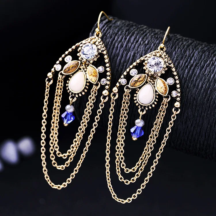 Новый дизайн горный хрусталь цепи кисточкой женские Aliexpress Индия большие серьги