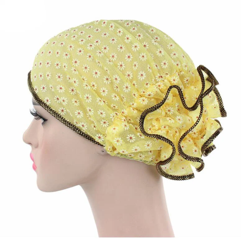 Новинка 2017 женская шапка тюрбан с цветочным кружевом индийская сетка для волос