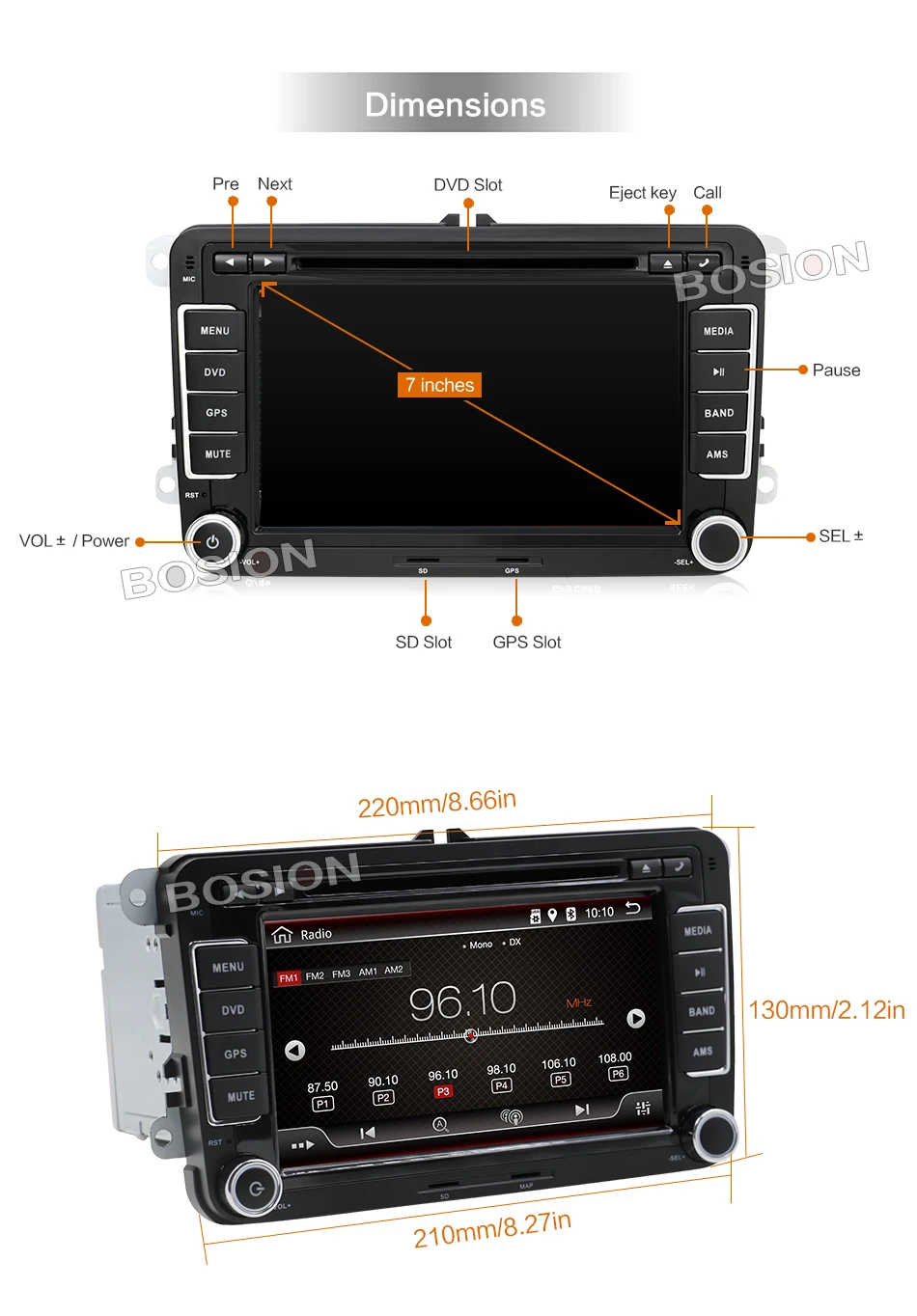 Bosion 2 din android автомобильный Радио DVD gps навигация для Volkswagen Caddy Golf Polo седан Touran Passat EOS