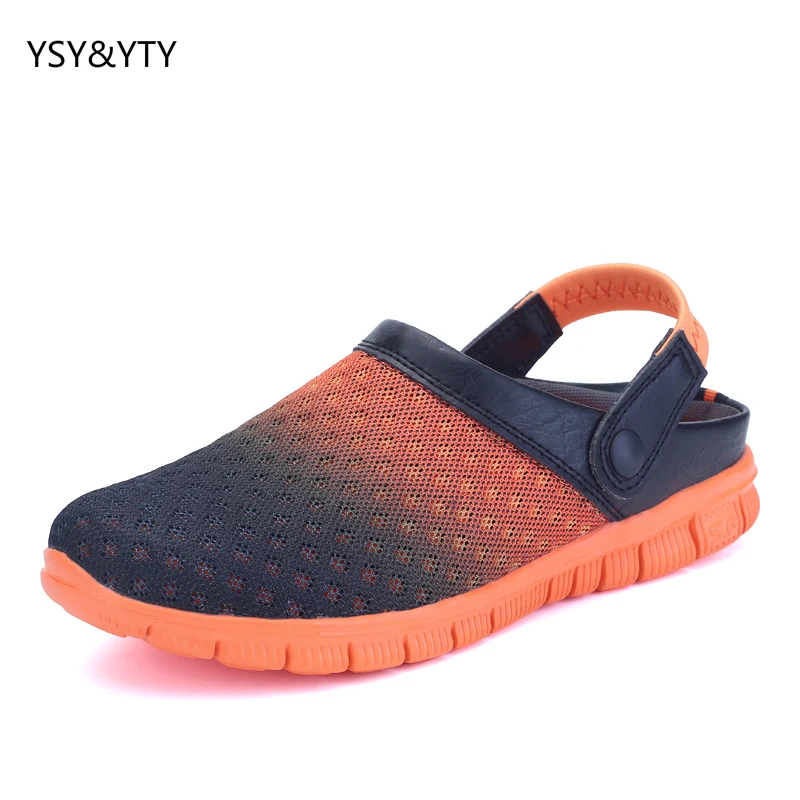 

2019 new Spring and summer men's cloth cool slippers breathable hole shoes men sandals trend birds nest gradient lazy half slipp