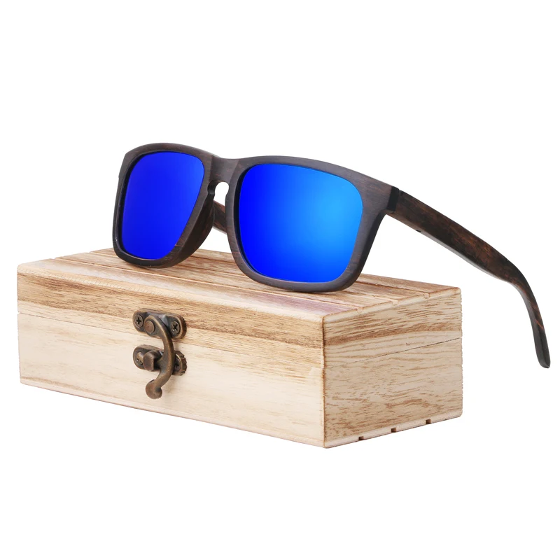 blue lens with case BerWer Ebony деревянные солнцезащитные очки с поляризованными линзами и модный дизайн из дерева очки дропшиппинг - Цвет линз: blue lens with case