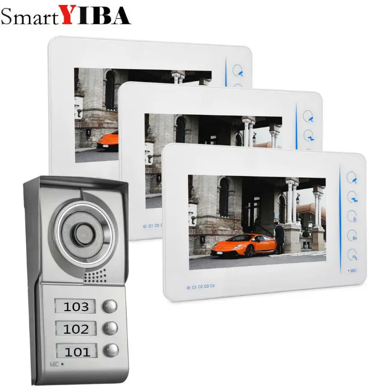SmartYIBA 7 дюймов белый дисплей проводной видеодомофон видео дверной звонок с