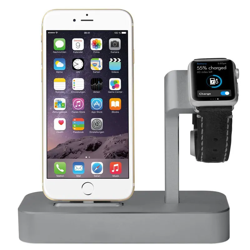 2 в 1 зарядная док-станция для iPhone X 8 7 6 Алюминиевая Подставка зарядки Apple Watch |