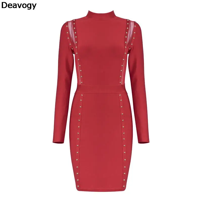 Deavogy Новинка 2017 года красные черные с длинным рукавом Элегантная Одежда высшего