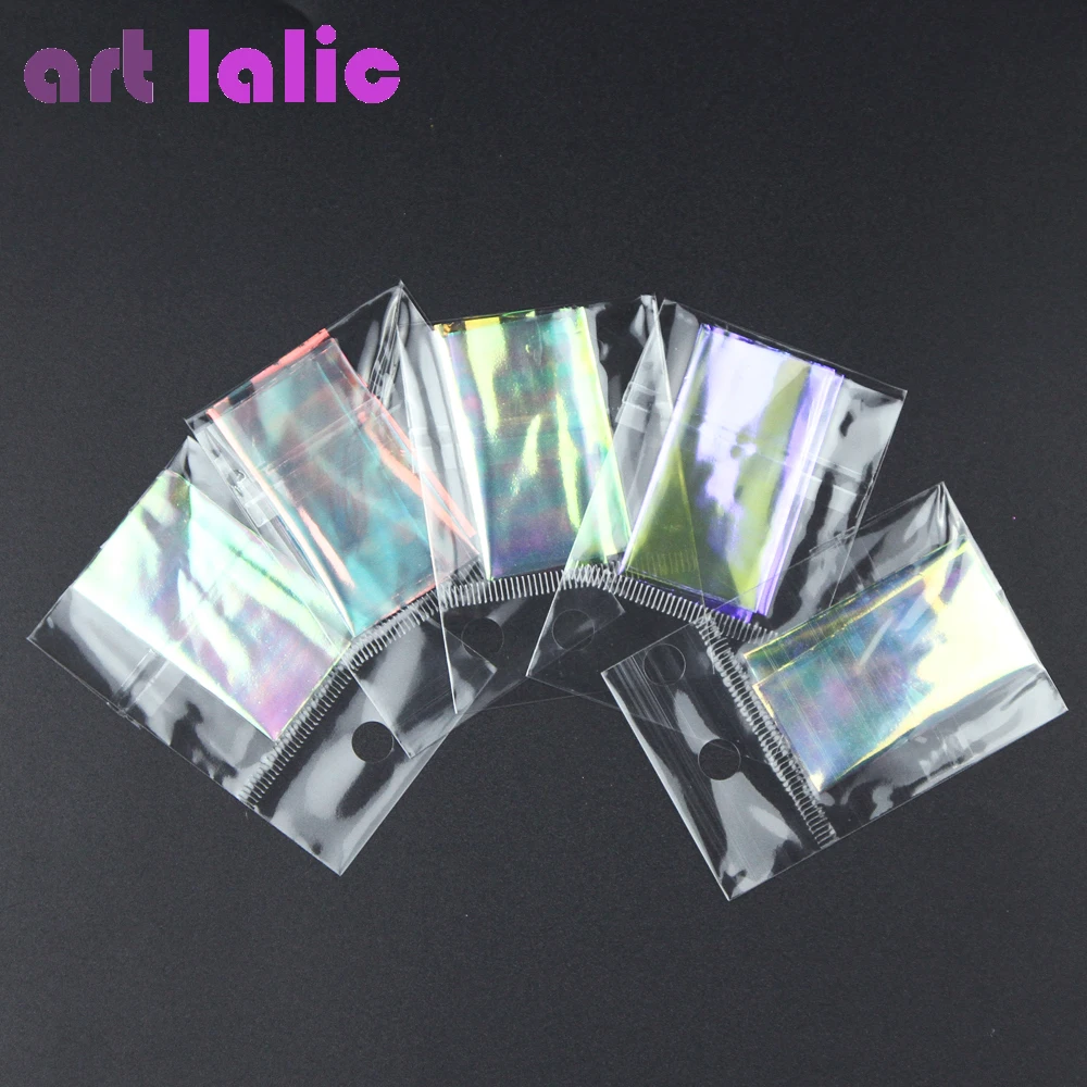 5 листов 3D голографические блестящие фольгированные наклейки для ногтей с