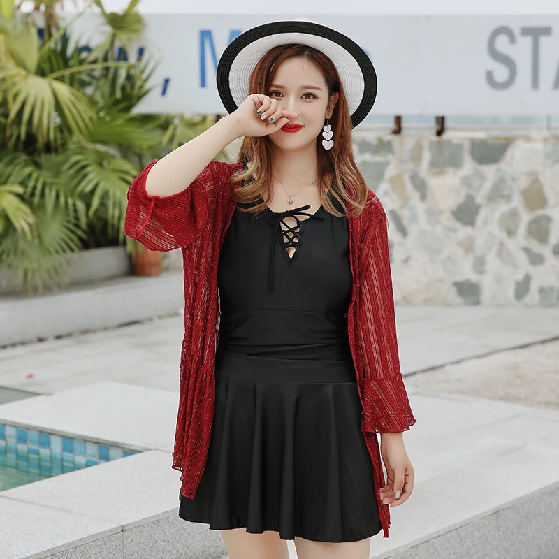 Соблазнительный купальный костюм 2019 блестящий черный и красный кружевной