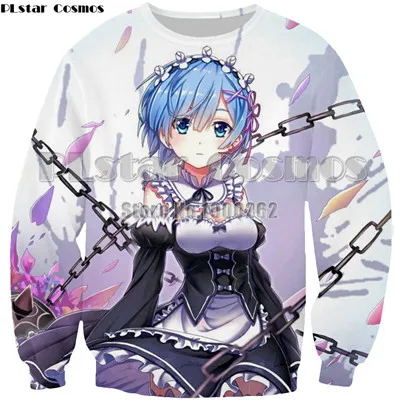 PLstar Космос Мультфильм Аниме Re Zero Rem круглый Свитшот стиль Модные толстовки Топы Прямая Красочные Плюс Размер S-5XL - Цвет: 1