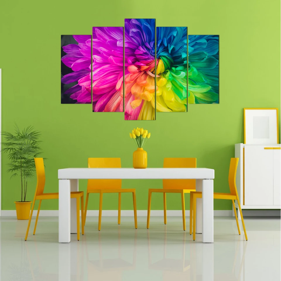 Modular HD Print Artwork Modern Poster Home Decor Wall Art 5 Pieces Pictures Abstract Flower Canvas Painting Spray | Дом и сад