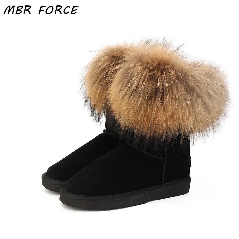 MBR FORCE/модные женские зимние сапоги с натуральным лисьим мехом; теплые высокие сапоги из натуральной коровьей кожи; высокие зимние сапоги для женщин