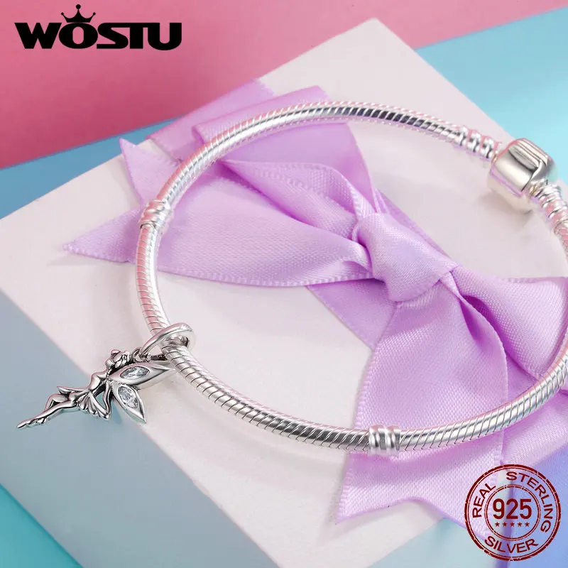 WOSTU подлинный 925 пробы Серебряный цветок фея Висячие Подвески подходят