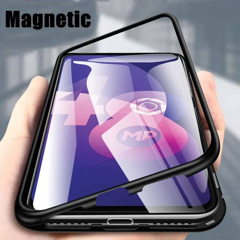 Магнитный флип-чехол для OPPO A9 A5 A7 A5S F7 F9 F11 Realme 5 3 Pro, жесткая задняя крышка из прозрачного стекла, защитный чехол с металлической рамкой