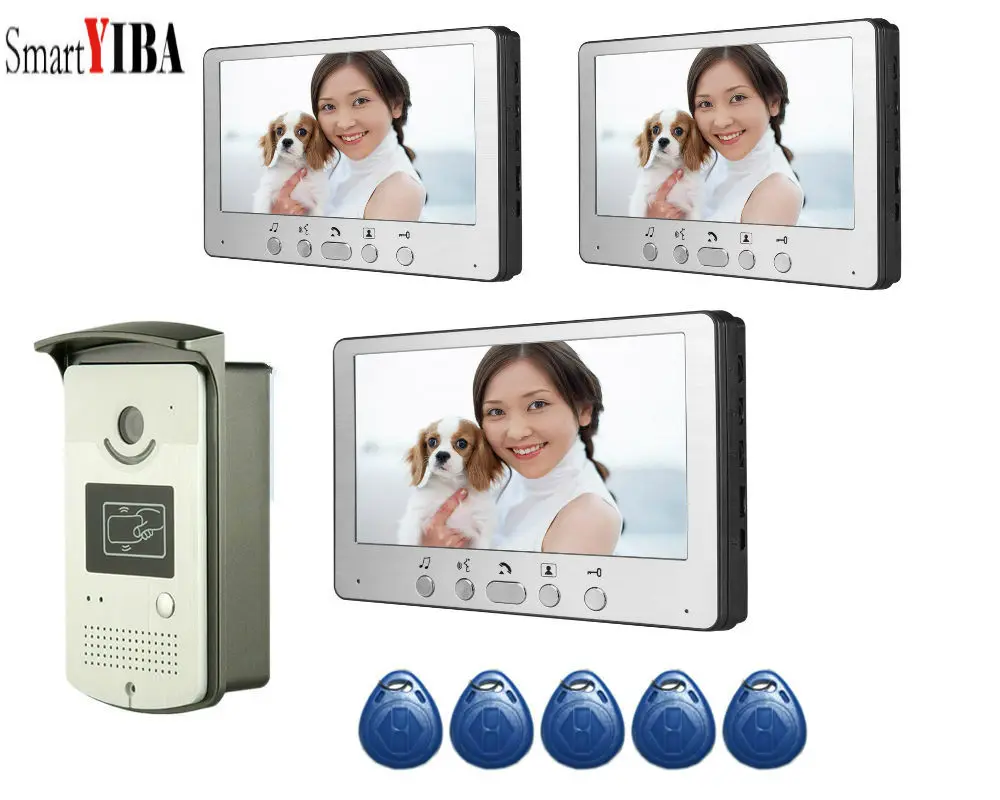 

SmartYIBA Home Video Intercom 7 Inch Video Door Phone Doorbell Door 5pcs RFID Access Control System For 3 Unit Apartme