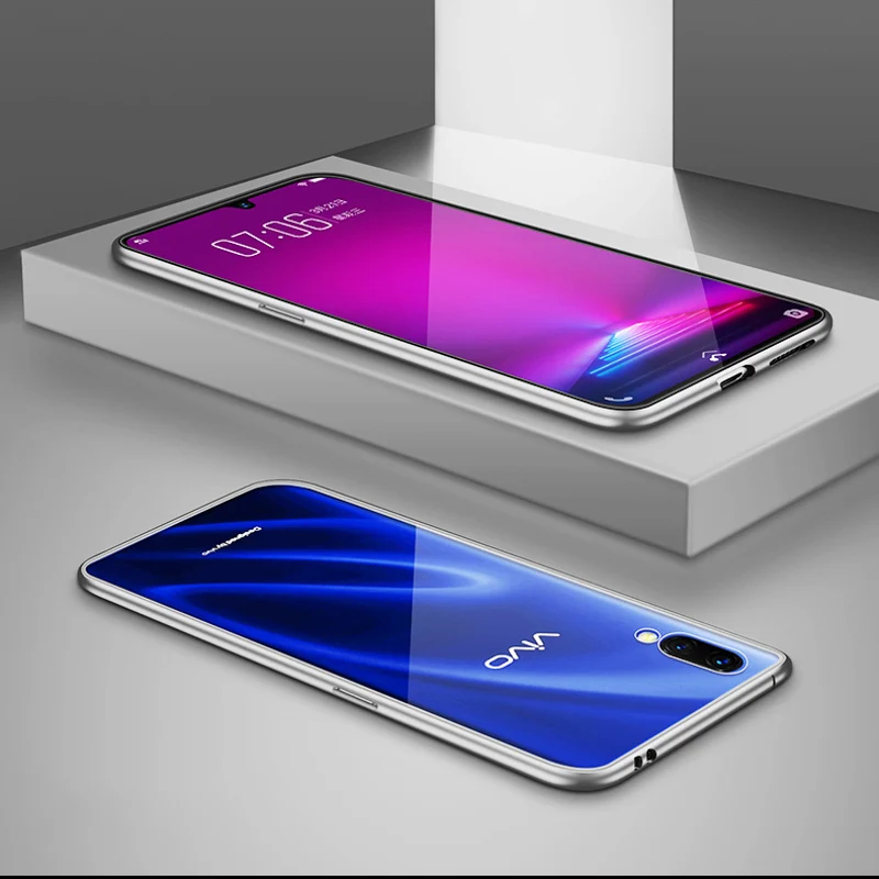 Sliver Магнитный флип-чехол для Vivo V15 Pro Чехол Жесткий Стекло крышка IQOO Neo S1 V17 V9 Y85 U3x U10 Y17 Y12 Y15 Y3 Z5X Z1 Y11 чехол s - Цвет: Sliver
