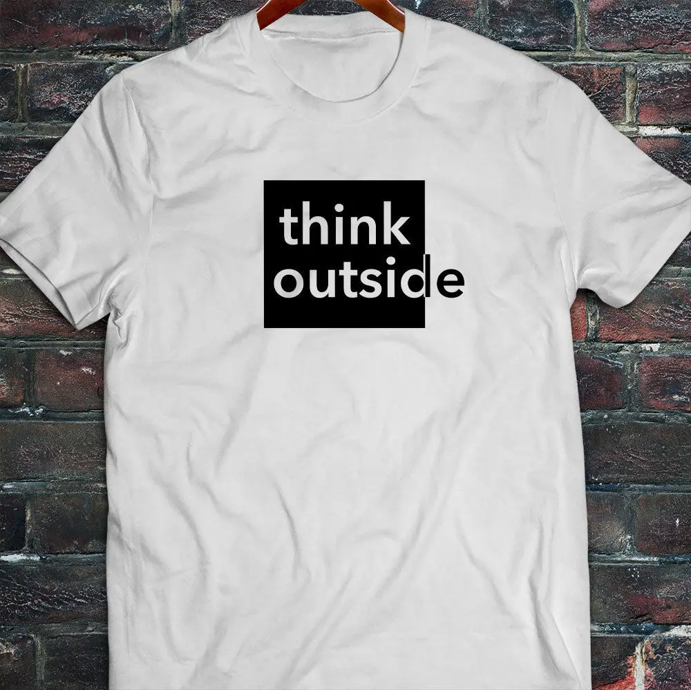 THINK OUTSIDE THE BOX HUMOR CLEVER оригинальная забавная мужская белая футболка новый топ