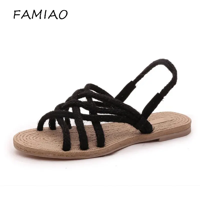 FAMIAO 2018 New Summer Women Sandals Casual Straw Rope for women Fashion Open Toe Fisherman Shoes Female flats | Обувь